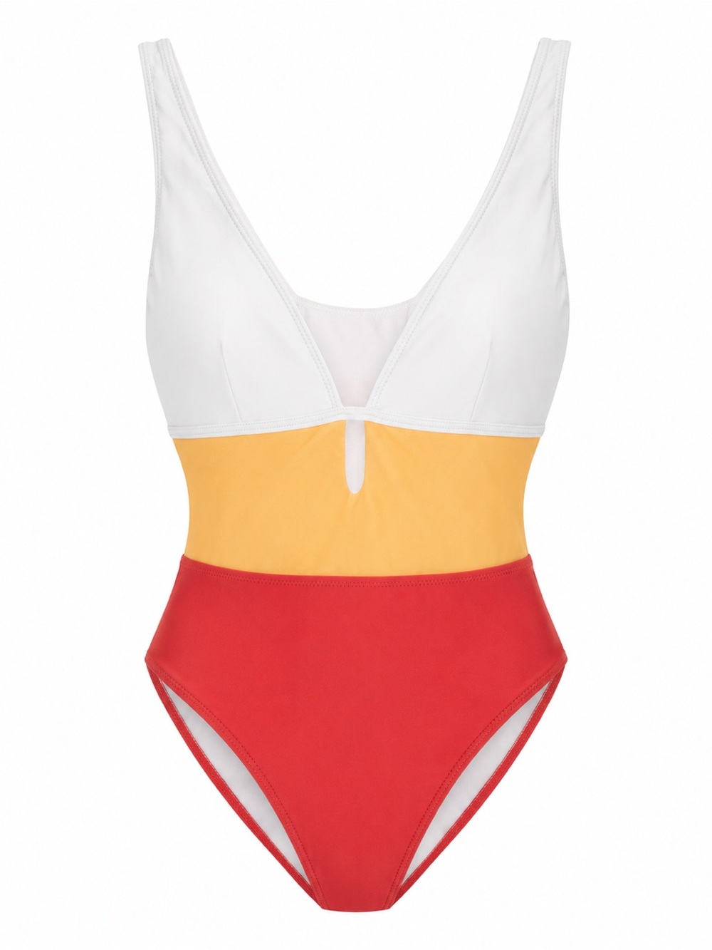 CUPSHE Color Block One Piece Swimsuit White Yellow Red Cutout Size Small NWT